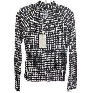 Joie Womens Size XS Black White Dot Long Sleeved High Neck Top